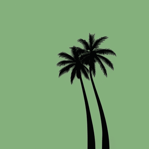 AI generated: A variation of a palm tree depicted in a classic screen-print (silkscreen) style, featuring bold, cl...
