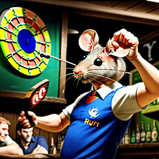 AI generated: a rat playing darts in the pub