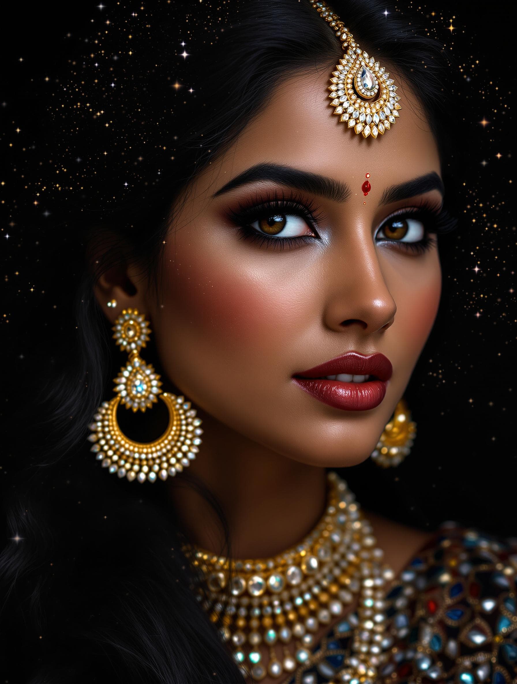 AI generated: Hyperrealistic portrait of a breathtakingly beautiful South Indian woman in her 30s, long black hair...