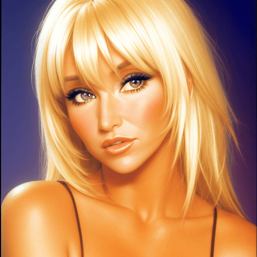 AI generated: suzanne somers, blonde, makeup, face, big lips