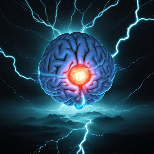 AI generated: A brain being struck by a bolt of lightning. The orb should be surrounded by swirling streams of ene...