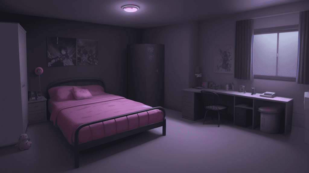 AI generated: room, anime style, night, dark