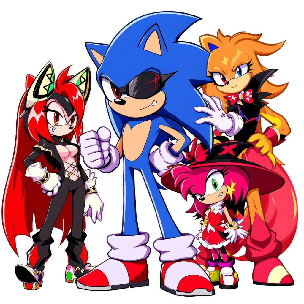 AI generated: Sonic the Pimp and his girls Rouge, Amy, Tikal and Blaze
