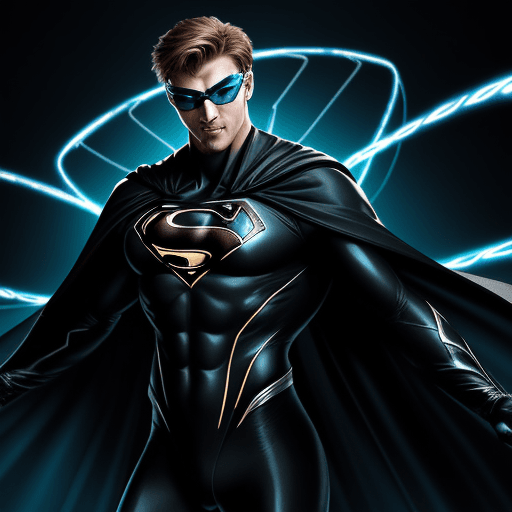 AI generated: Generate an image of a caucasian male superhero joyfully celebrating a triumph. He is adorned in a s...