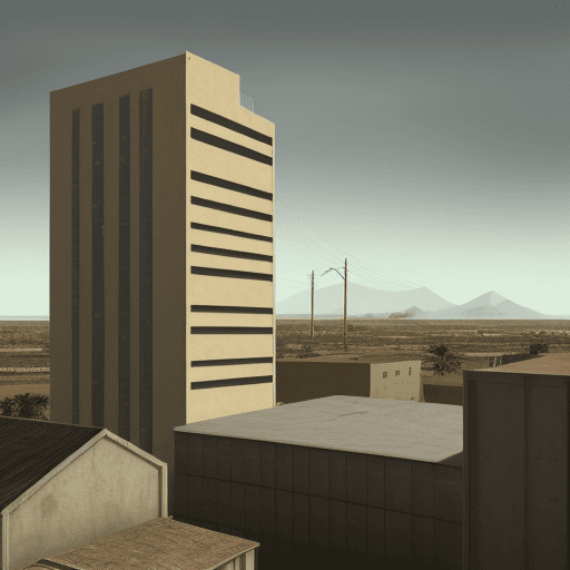 AI generated: the building from GTA San Andreas cover in a realistic mode, landscape.