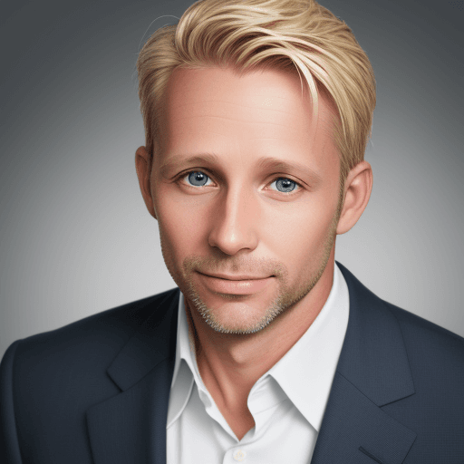 AI generated: photo portrait of a male, blonde, 40 year old IT professional wearing a suite