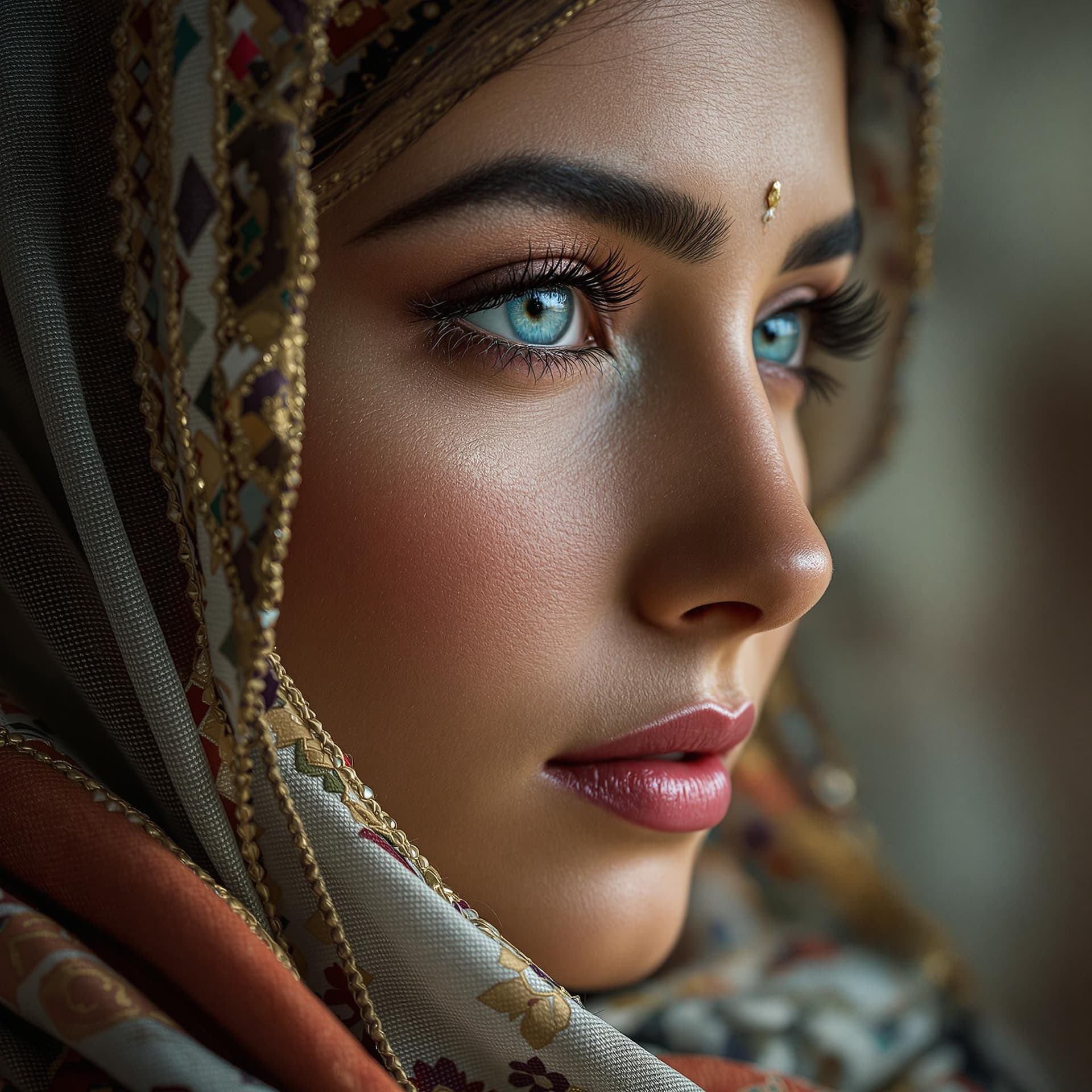 AI generated: High resolution 8k, face of afghan woman , sofisticate makeup , intricate detail, photorealistic, re...