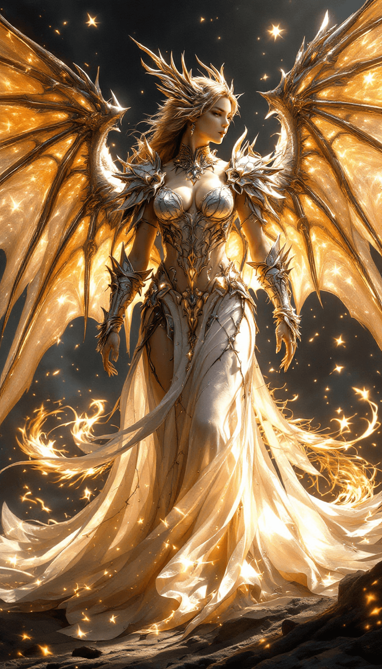 AI generated: final fantasy, babe, fantasy big beautifull dragon wings armor with extrem many dettails and accesor...