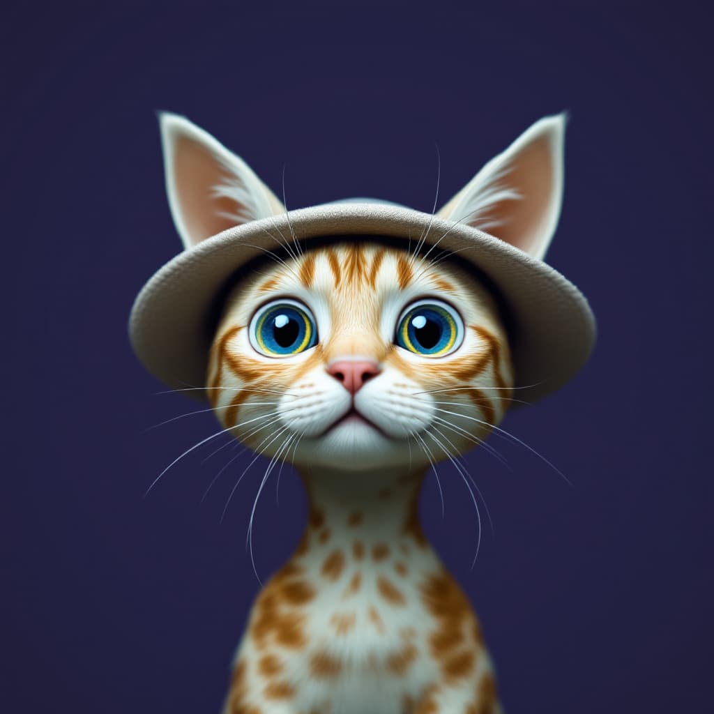 AI generated: Cat wearing a cat hat from the front, Lois Greenfield style, realistic sculpture, time-lapse photogr...