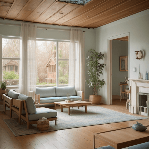 AI generated: High resolution photography interior design, dreamy sunken living room conversation pit, wooden floo...