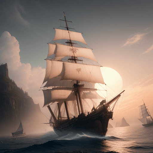 AI generated: Photo of a ultra realistic sailing ship, dramatic light, pale sunrise, cinematic lighting, battered,...