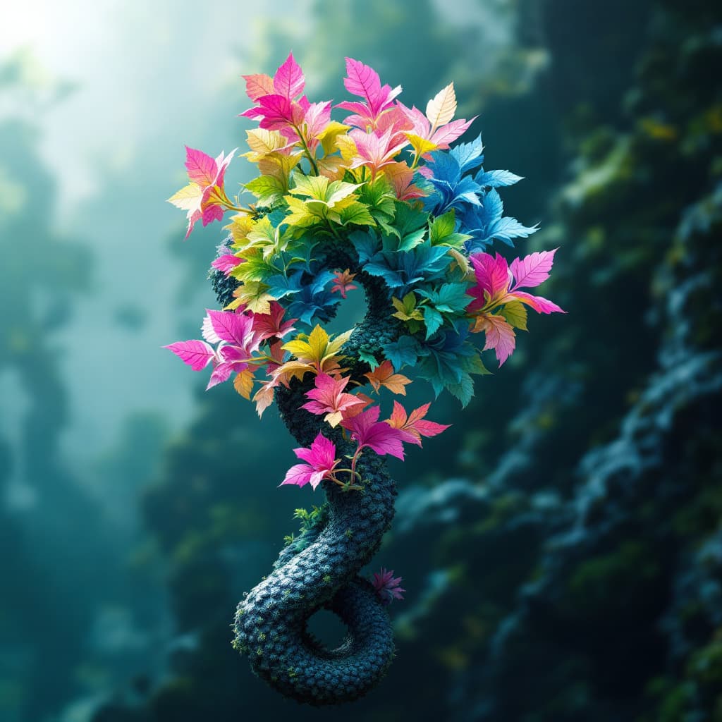 AI generated: An imaginary plant that grows in the shape of a fractal, with leaves that change color with the seas...