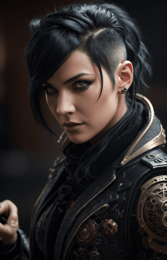 AI generated: Luci personal demon, steampunk, gothic, Mohawk hairstyle, masterpiece from the amazing, incomparable...