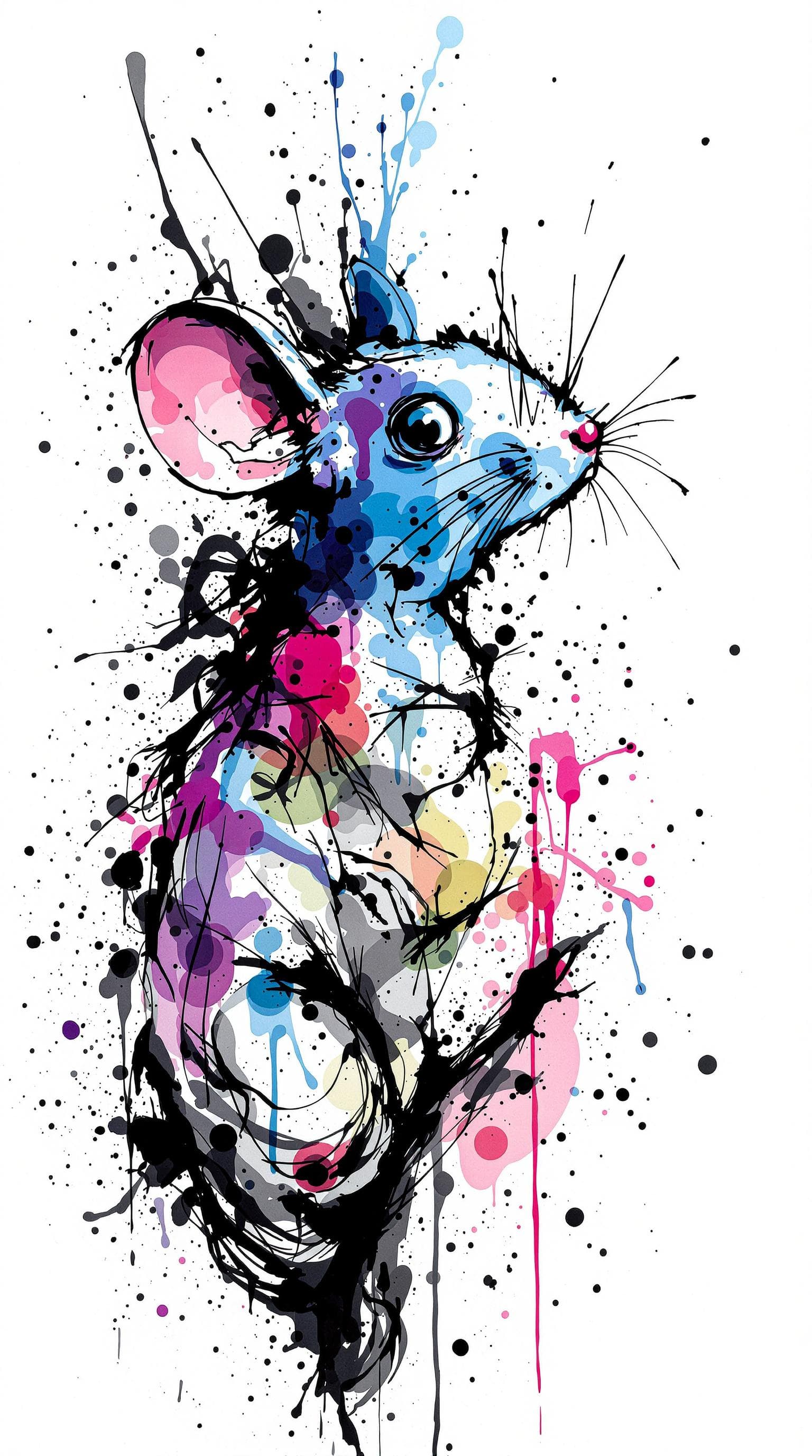 AI generated: Mouse, detailed,ink style,Ink splash art on the background,ink style,The whole is on the right，Ink w...