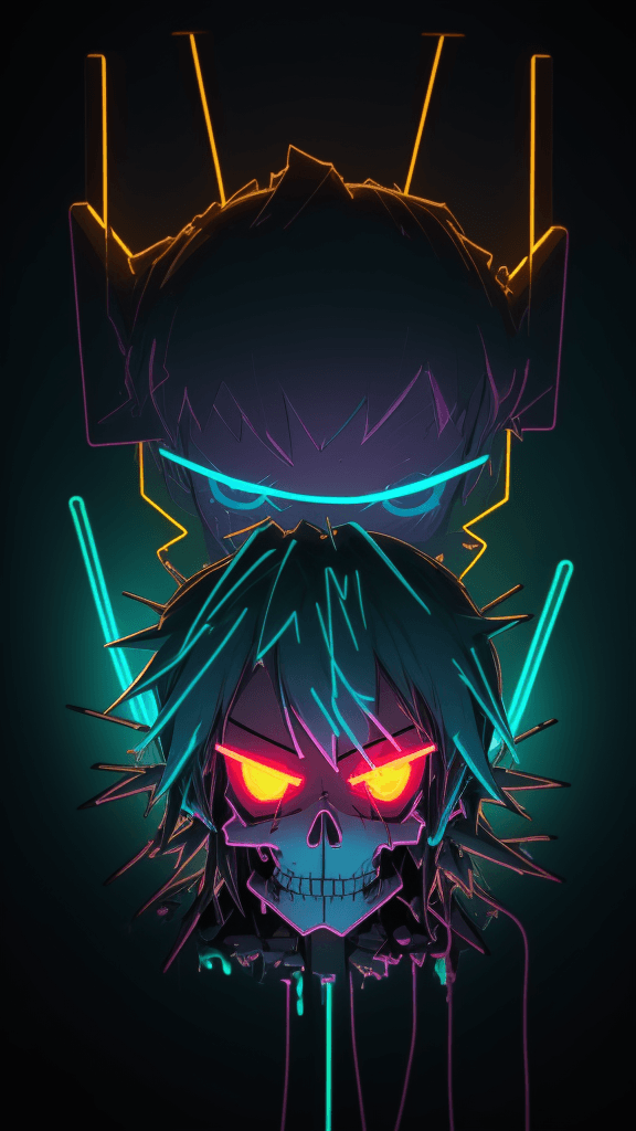 AI generated: a neon smashed up wall with a light coming out in the middle, in the style of anime art, skeletal, l...