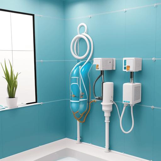 AI generated: tubos de pvc en tuberías de agua y desagüe en una instalación casera en formato horizontal