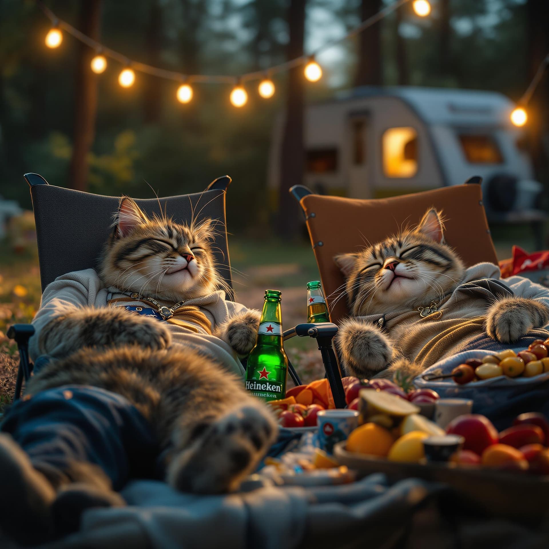 AI generated: Visually striking and dramatic scene, anthropomorphized real cats wearing casual style clothing, laz...