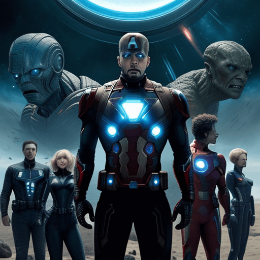 AI generated: Masterpiece, Best Quality, Alien planet with the avengers of marvel cinematic universe.