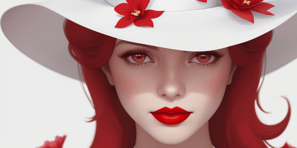 AI generated: The image features a woman wearing a white hat with a red flower on it. She is also wearing a red li...