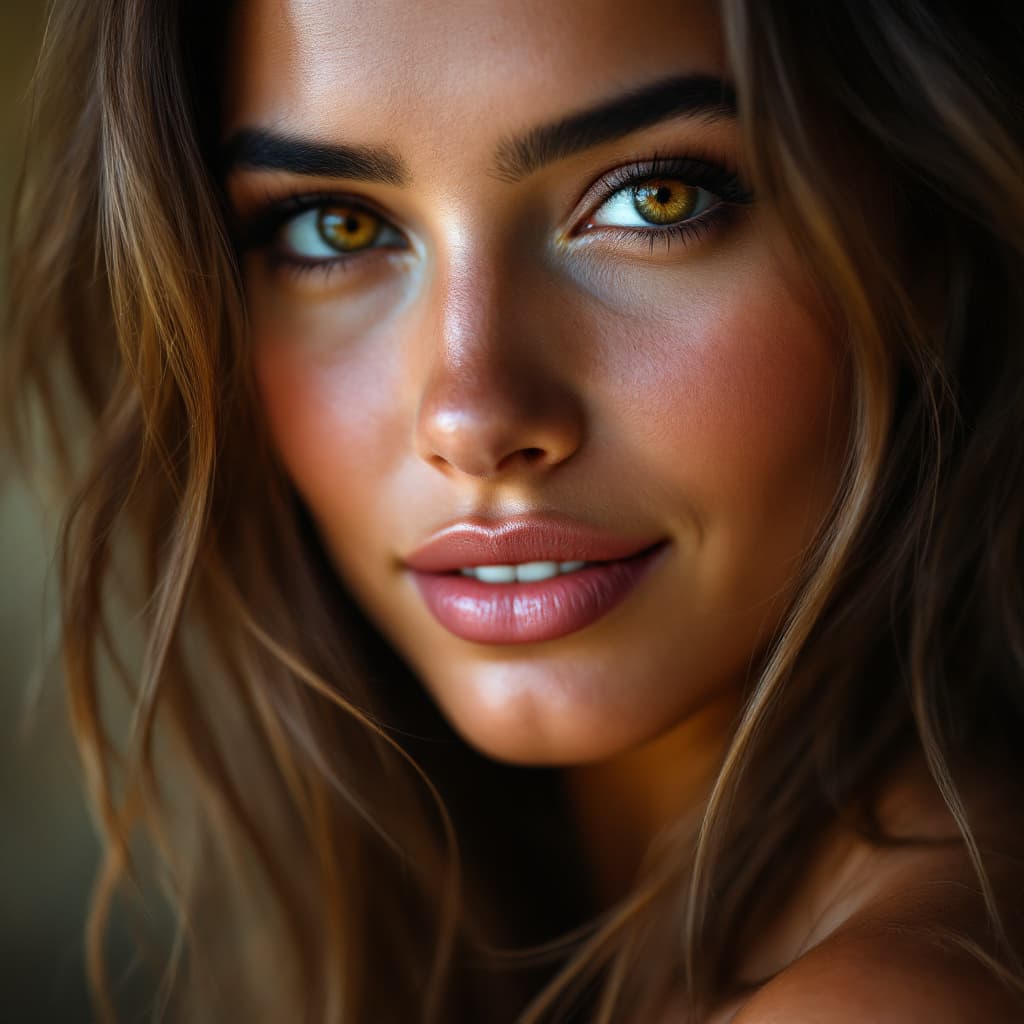 AI generated: Close-up portrait of a woman from Brazil, warm face from South American countries, no make-up just n...