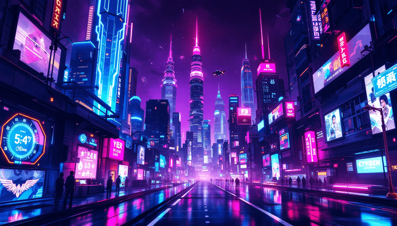 AI generated: Design a cyberpunk wallpaper featuring a futuristic city skyline at night. The scene should include ...