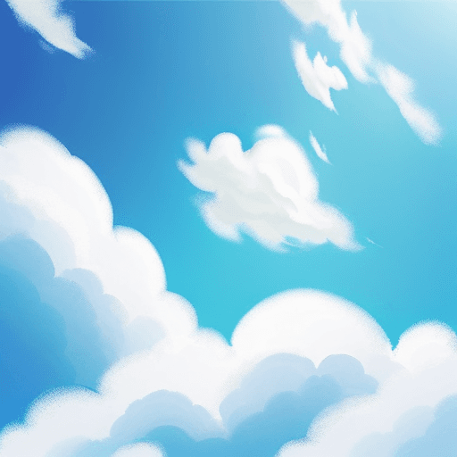 AI generated: Blue sky as seen when lying on the ground, with fluffy cloud.  Style should be fantasy.