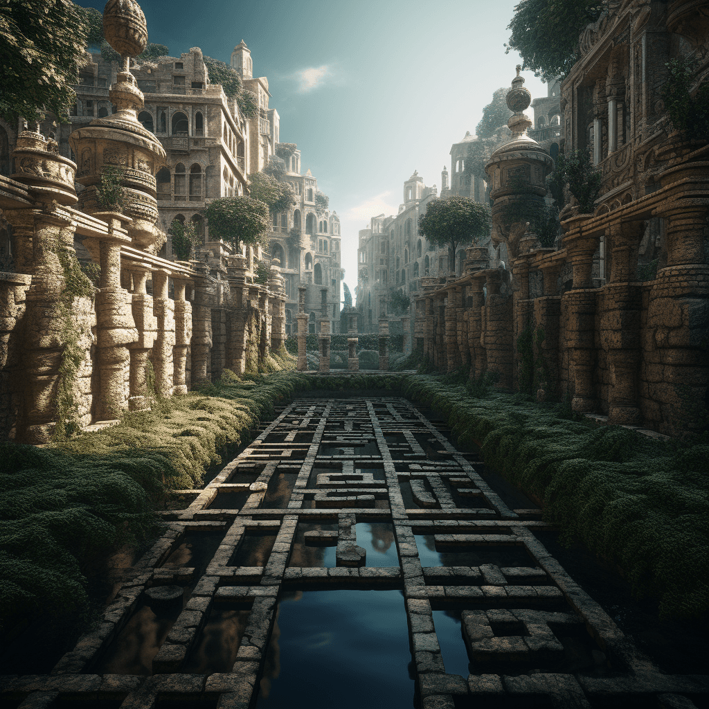 AI generated: venice's aqueduct on day with reflection of light, in the style of tokina at-x 11-16mm f/2.8 pro dx ...
