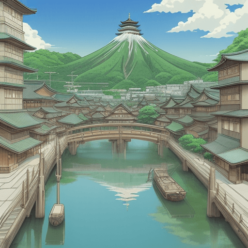 AI generated: perfect anime illustration of a Japanese City,  art by studio ghibli
