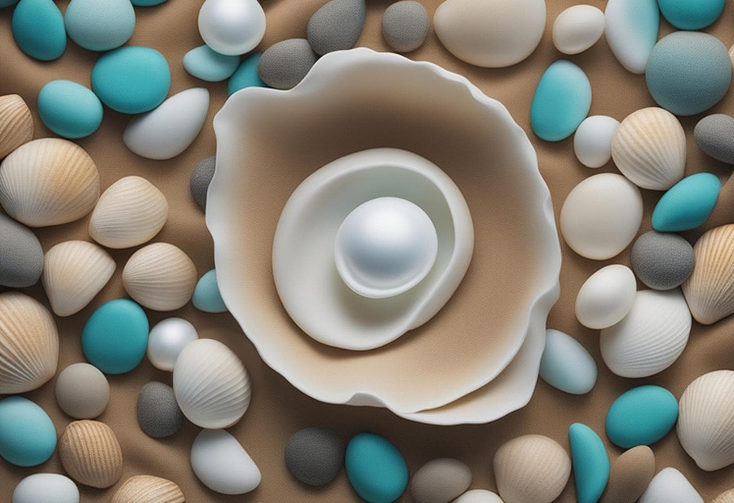 AI generated: 200 mm macro lens photo of tiffany brand, sea bed, insane realistic sand and pebbles, open shell, re...