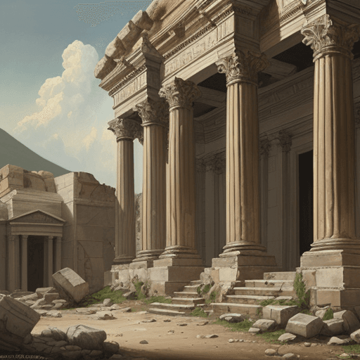 AI generated: a painting of a stony hill, in the style of classical architectural details, highly detailed environ...