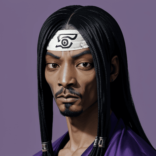 AI generated: orochimaru from naruto with the face of snoop dogg. purple background