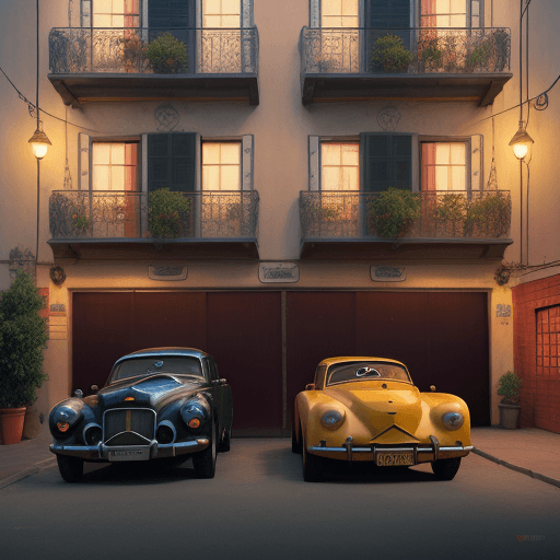 AI generated: cars in woan teere front of a building, in the style of leica m6, evgeny lushpin, candid moments cap...