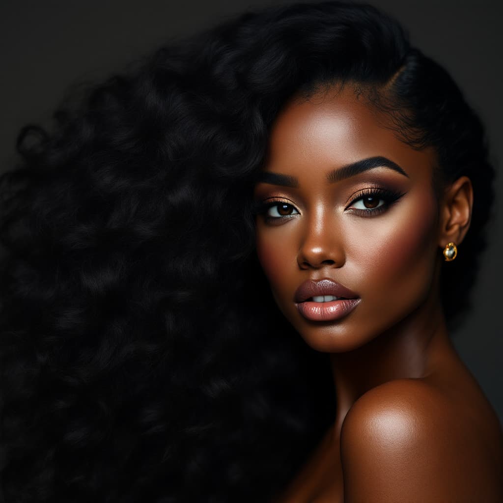 AI generated: ULTRA REALISTIC BLACK FEMALES WITH HAIR EXTENSIONS AD FOR HAIR COMPANY