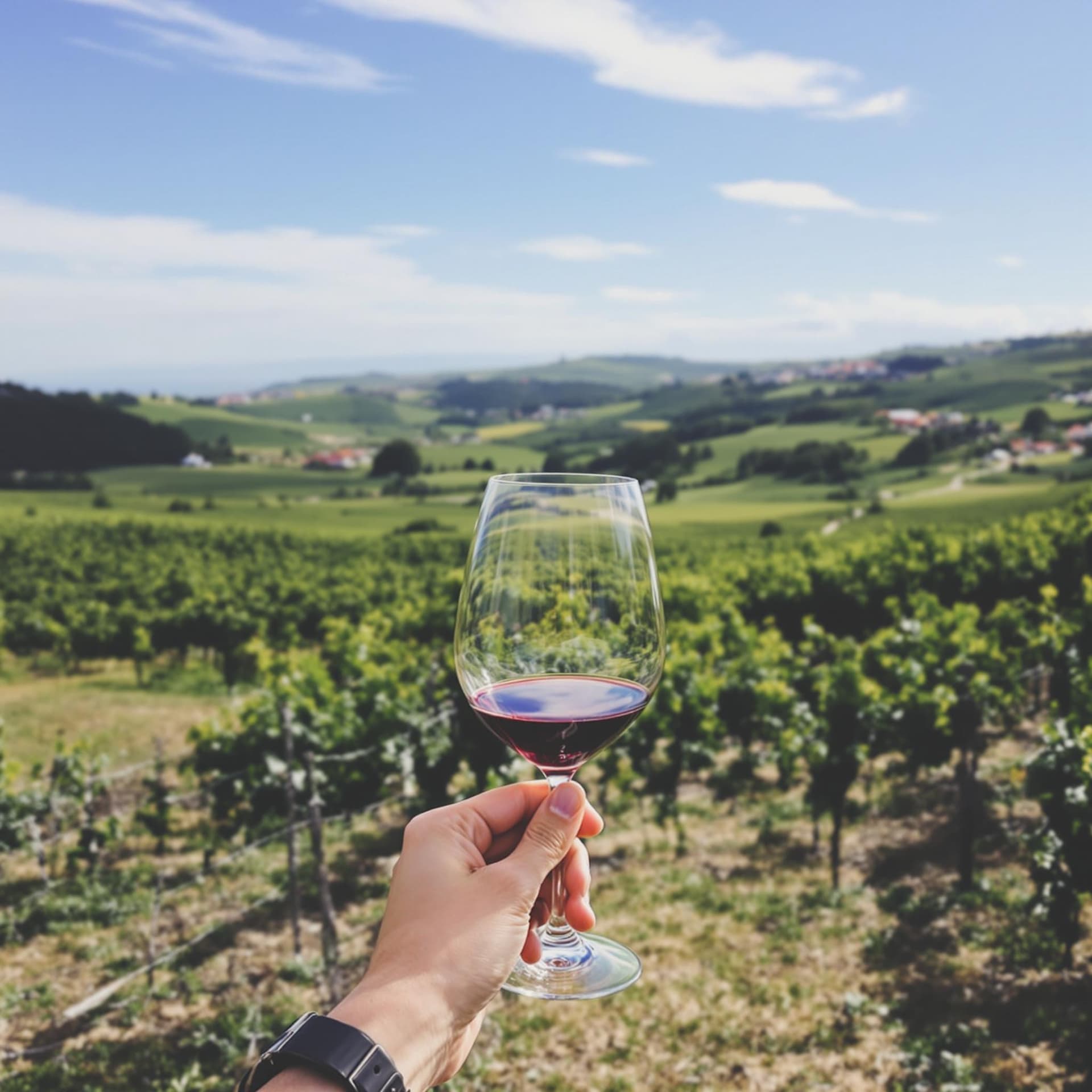 AI generated: wine tasting in portugal, team building, happy group, startup retreat