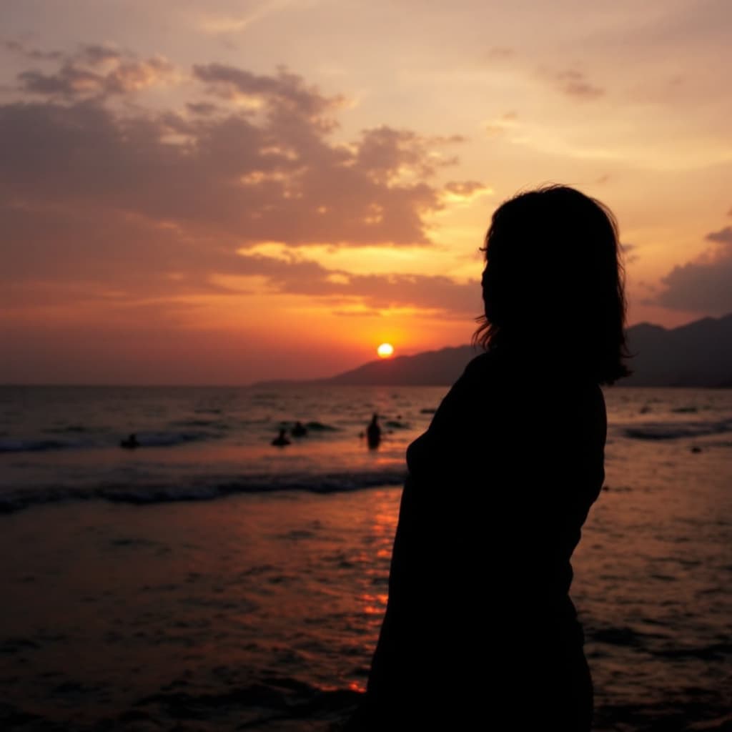 AI generated:  sunset dengan siluet wanita Kupang
