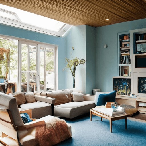 AI generated: high resolution photography interior design, dreamy sunken living room conversation pit, wooden floo...