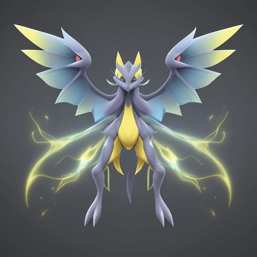 AI generated: pokemon::5 yellow on blue on grey::2 fantasy beast, pokemon::2 psychic type pokemon::2 electric type...