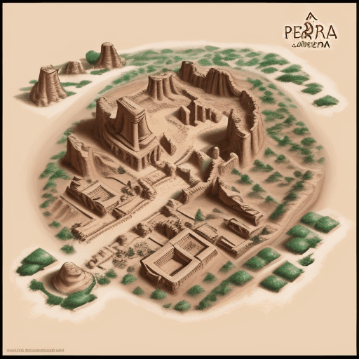 AI generated: top - down handpainted rpg map of petra in jordan, by afternoon maps, trending on artstation 