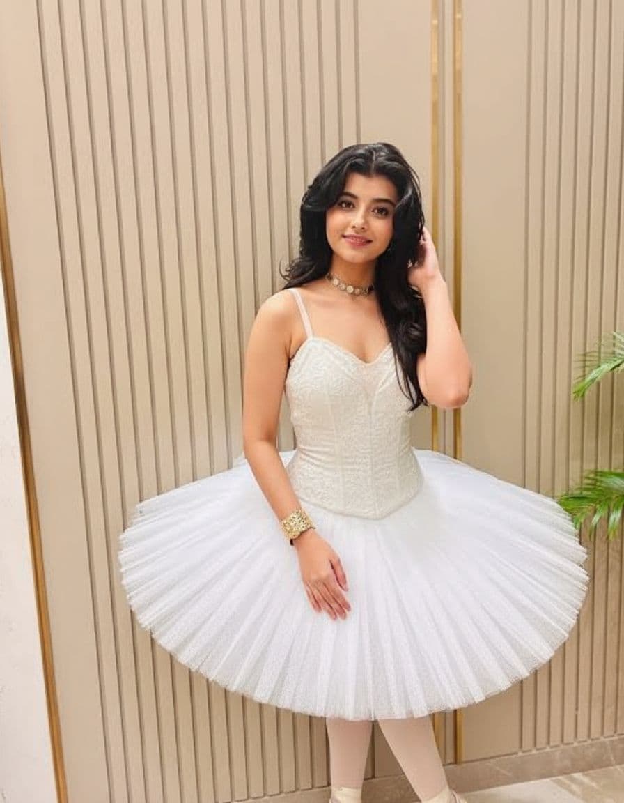 AI generated: Change her dress into a ballet dress