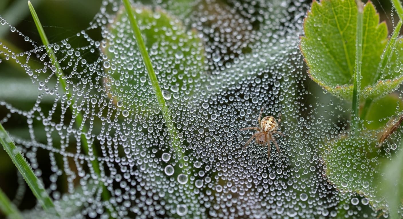 AI generated: dewdrops on spider webs