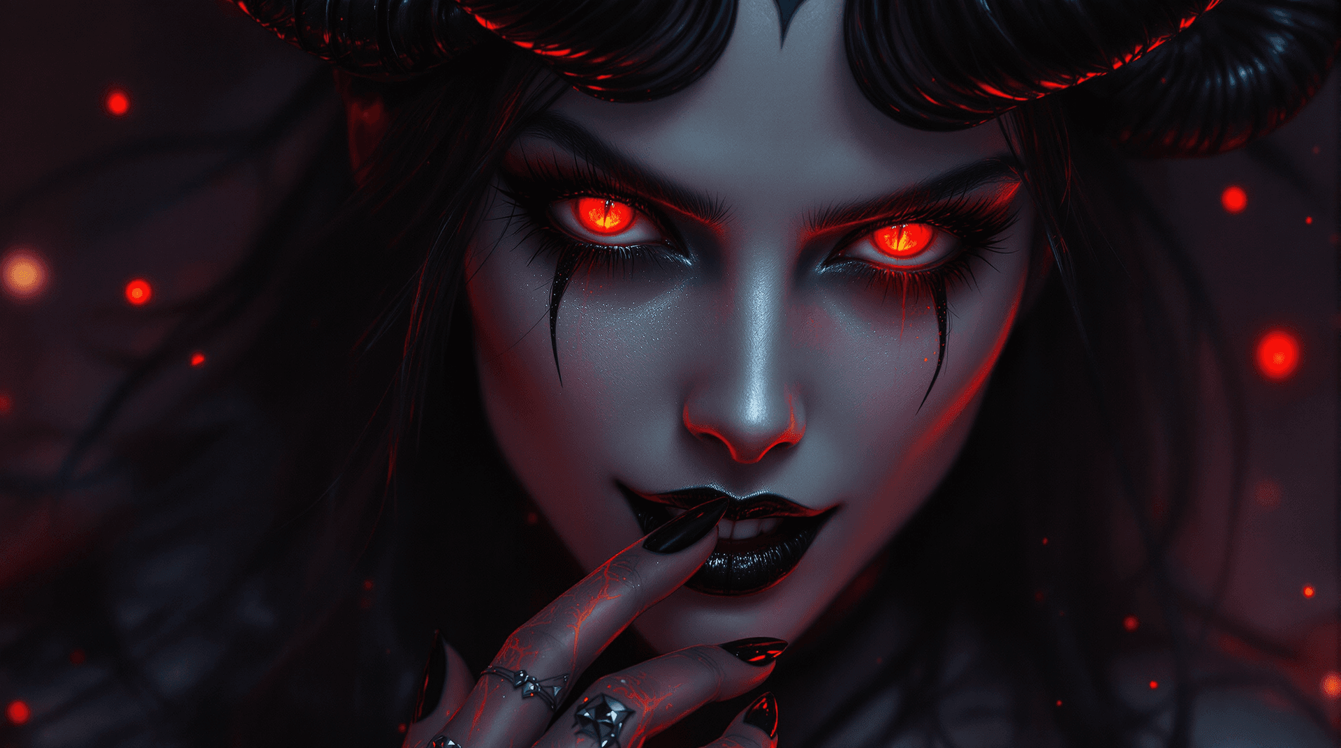 AI generated: A Coverart art  A seductive female demon queen in a dramatic close-up portrait, reminiscent of Beksi...