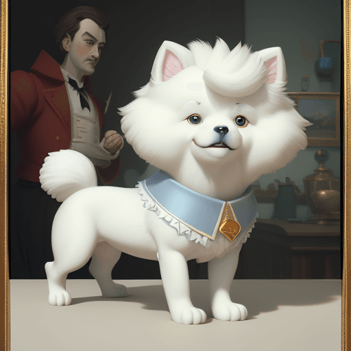 AI generated: 3d model of a cartoon of a white pomeranian dog, in the style of ilya kuvshinov, seth macfarlane, me...