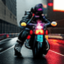 AI generated: a cyberpunk girl, riding a motorbike in a rainy weather, in new york streets, realistic, 3d, UHD, 4K...