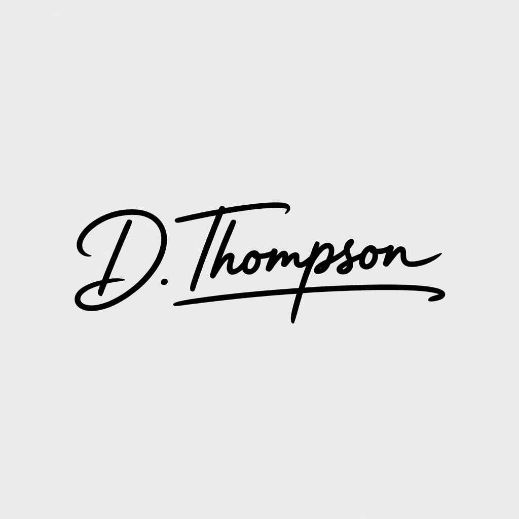 AI generated: create a signature logo D Thompson ,classic  calligraphic style in black and white on a transparent ...