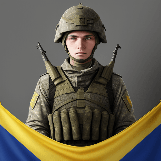 AI generated: Ukrainian soldier with Ukraine Flag 
