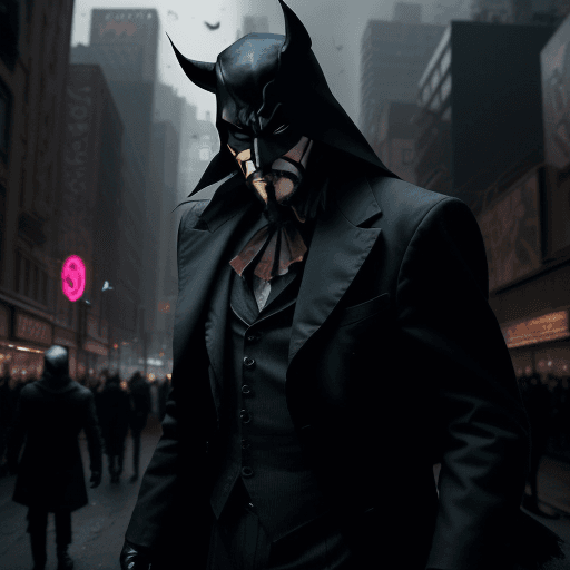 AI generated: Create a cinematic 4K image of a photo-realistic, enigmatic character standing amidst a chaotic urba...