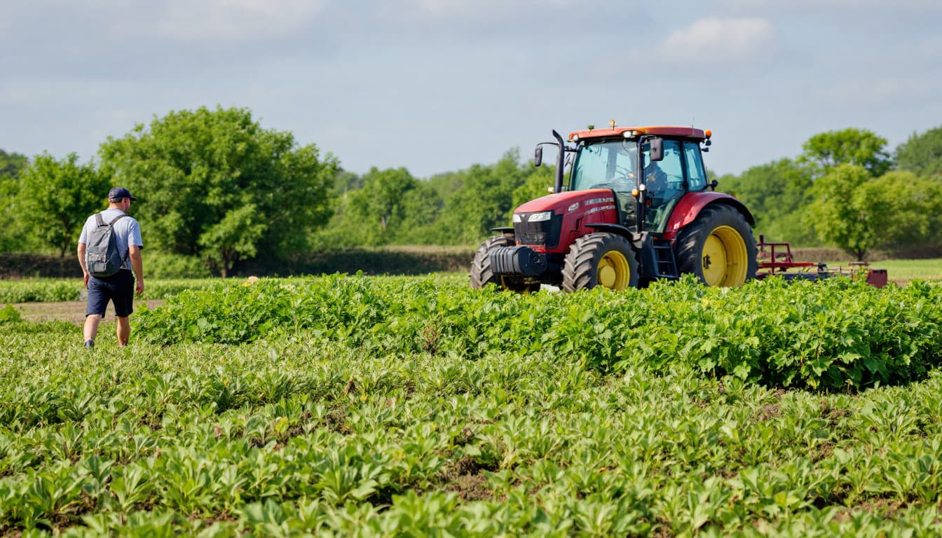 AI generated: a man in farm with tractor