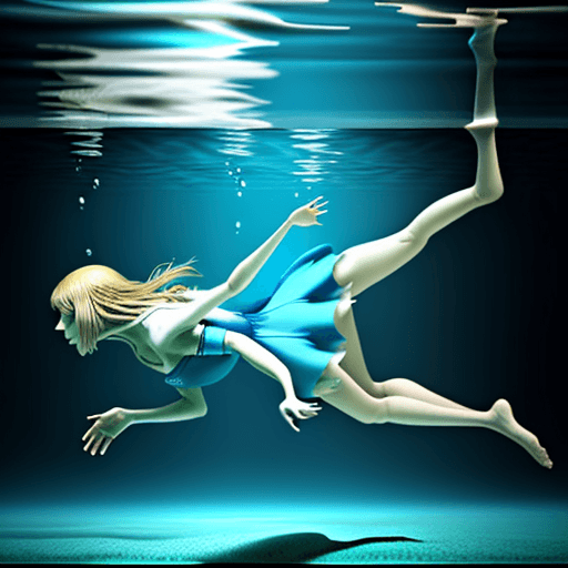 AI generated: alice floating horizontally under water.
realistic, not creepy
 arm pointing towards the surface
see...