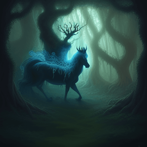 AI generated: Mystical Forest Encounter: A digital painting of an ancient forest where a mysterious figure, cloake...