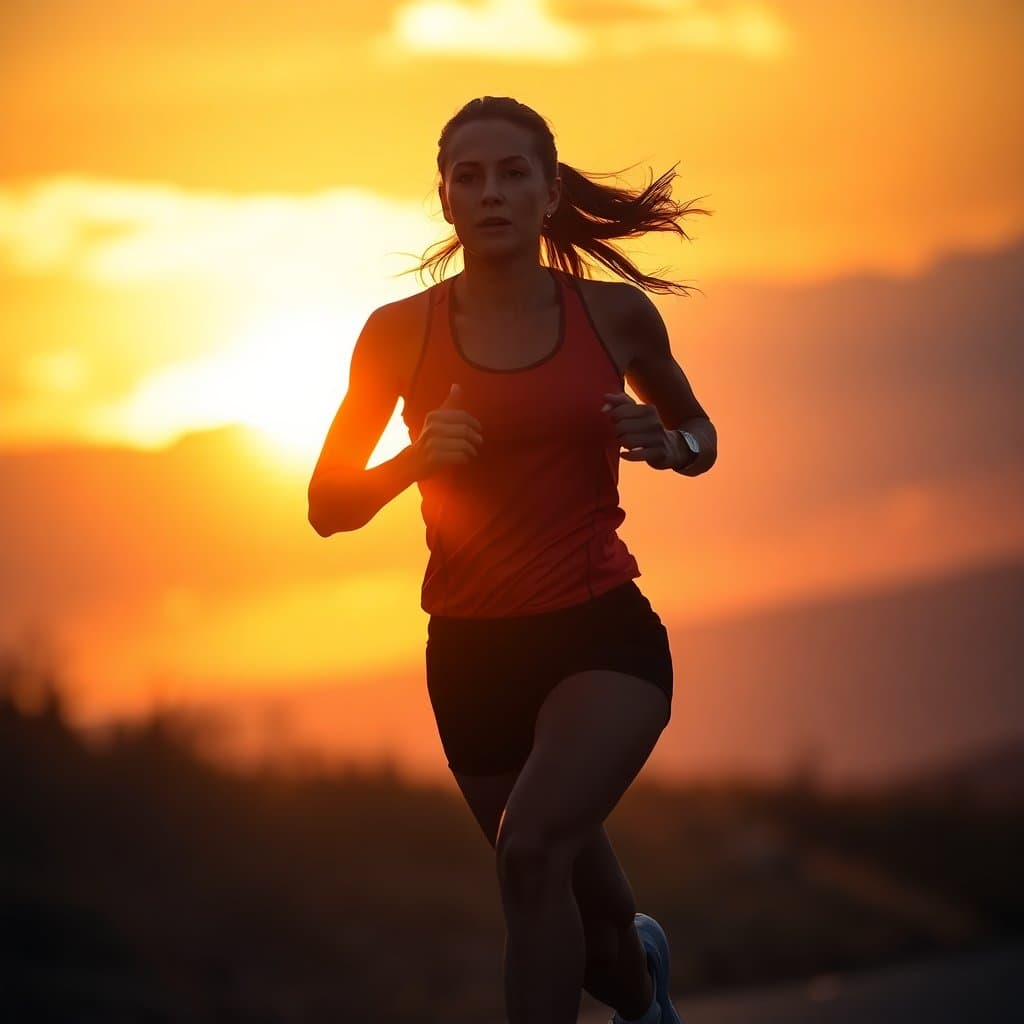 AI generated: (Masterpiece:1.2), (Best Quality:1.1), (Dynamic Silhouette:1.2), detailed runner (woman) against glo...